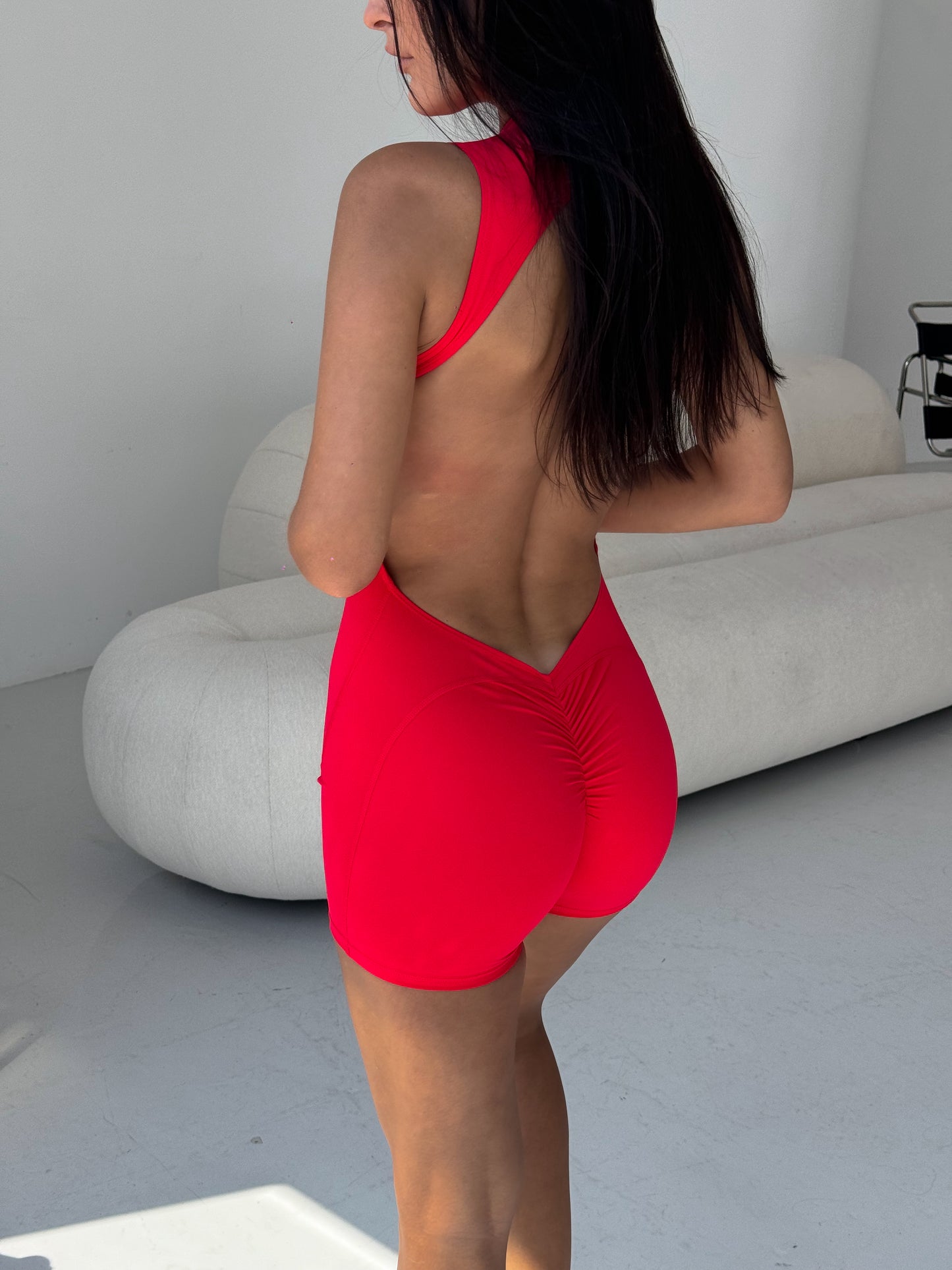 BlissBody Scrunch Romper Red