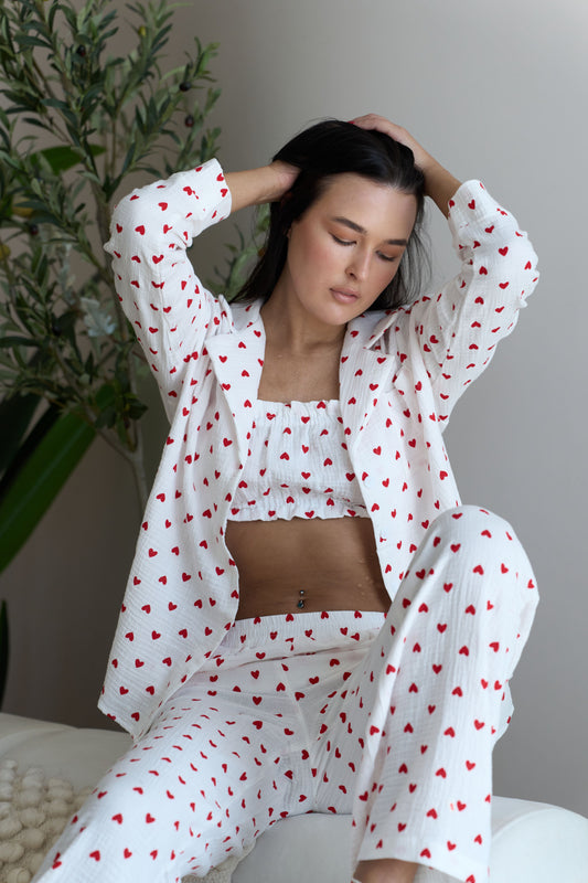 Heart Pajama White (3-piece set)