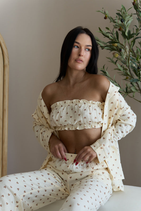 Heart Pajama Beige (3-piece set)